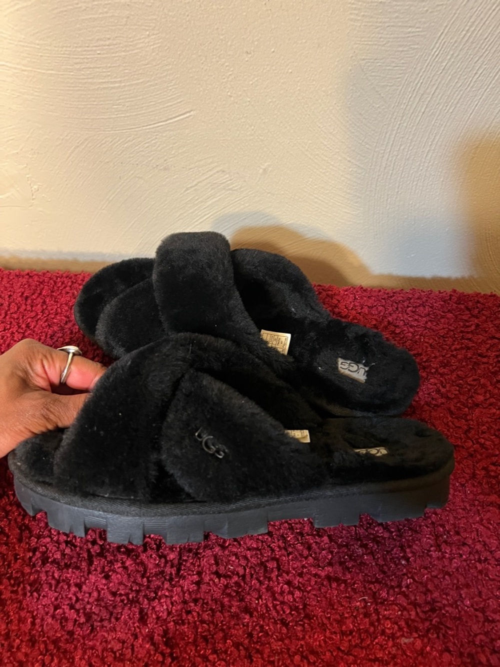 UGG black Fuzzette slippers size 9